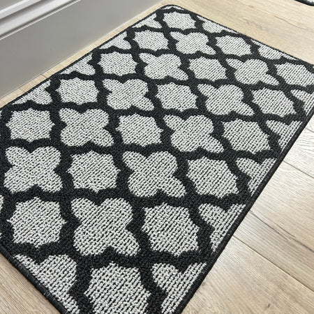 Charcoal Tile print washable door mat rug 3 sizes
