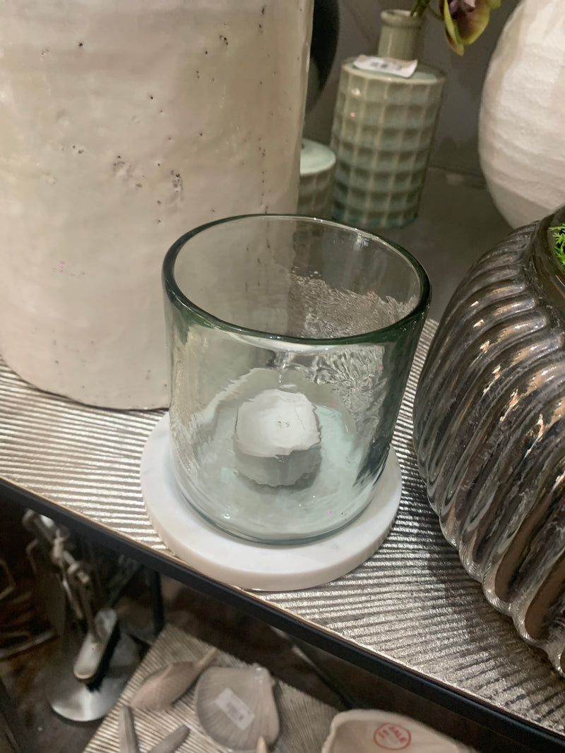 Marble Base & Glass Candle Holder 12cm