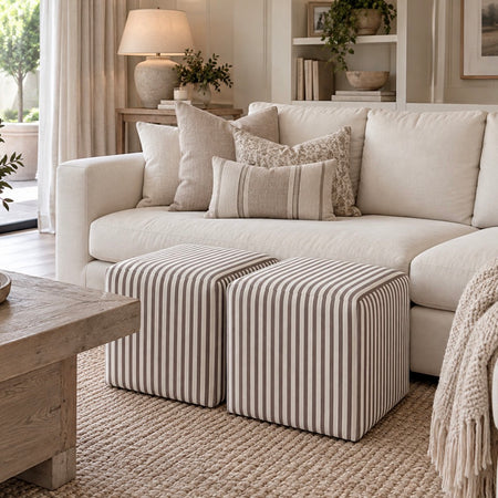 Brown white stripe Square cube footstool stool