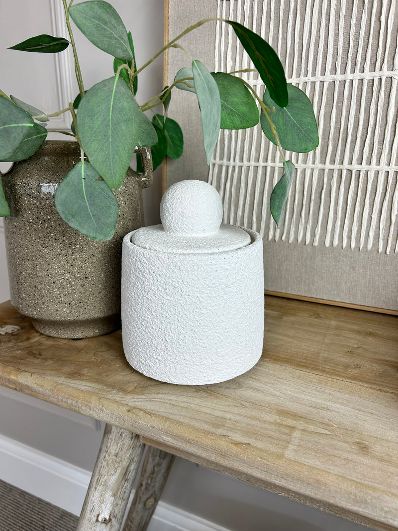 White textured lidded jar