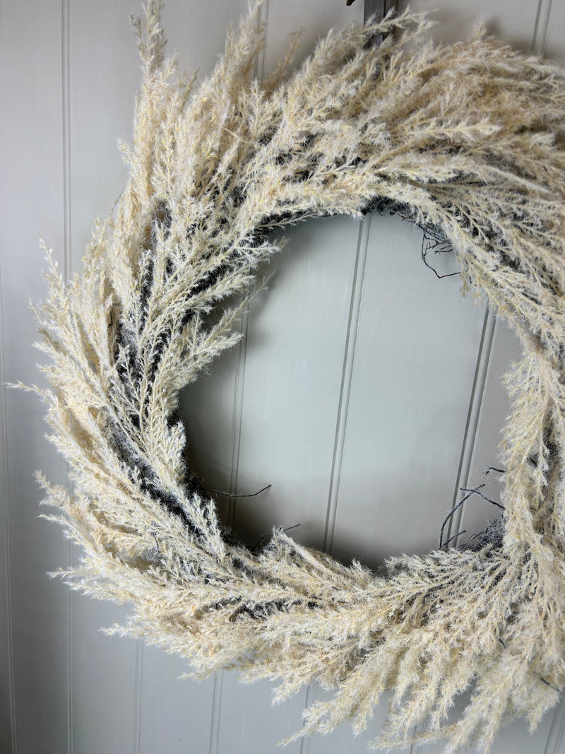 Beige flock Pampas round wreath 45cm