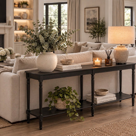 Black heritage large condole table with shelf