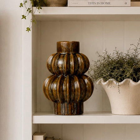 Brown textured bubble shaped reactive glaze vase