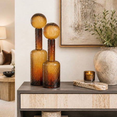 Textured glass brown lidded bottle 2 sizes