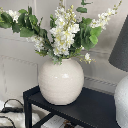 Large aria off White cream Ceramic crackle Glazed Chunky Round Vase
