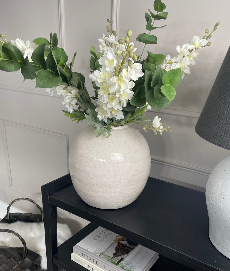 Large aria White Ceramic crackle Glazed Chunky Round Vase