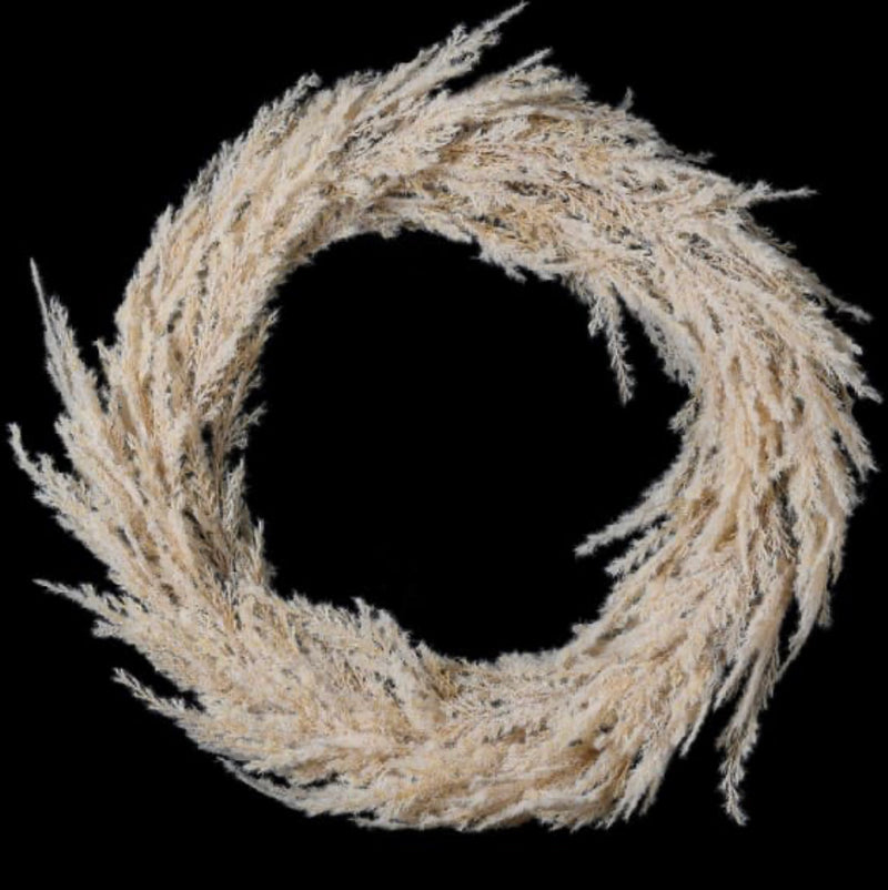 Beige flock Pampas round wreath 45cm