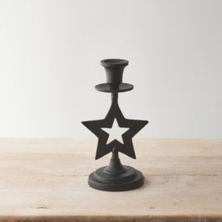 Set of 2 Black Star Metal Candlesticks