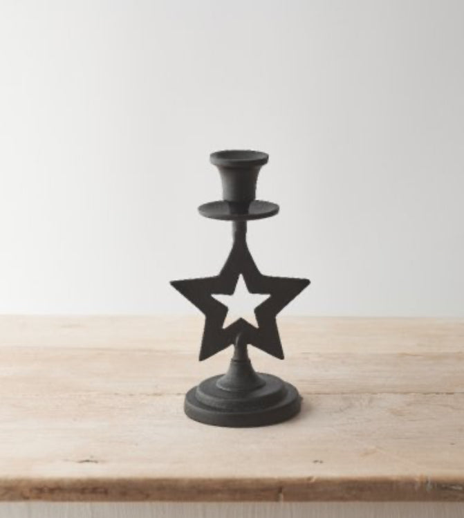 Set of 2 Black Star Metal Candlesticks