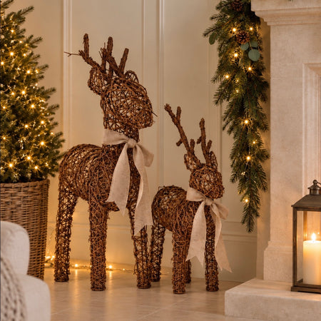 Set of two reindeers woven rattan