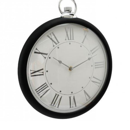 Black and silver fob wall clock