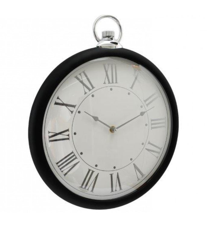 Black and silver fob wall clock