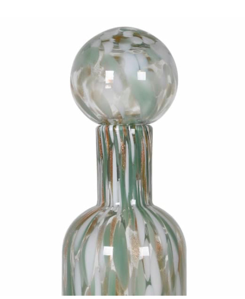 Green white gold pistachio speckled mottled glass lidded bottle jars 2 sizes