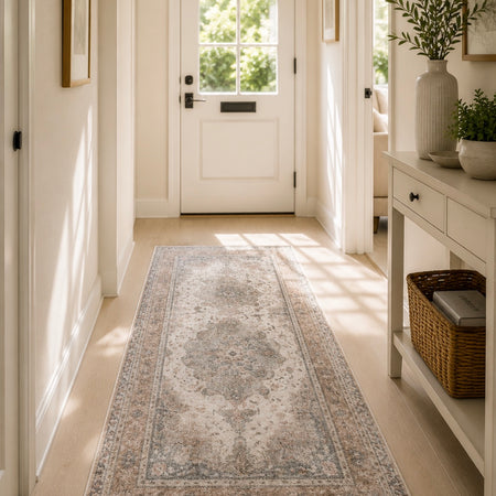 Croft Taupe Grey blue pink Printed Washable Runner rug mat Available 3 Sizes