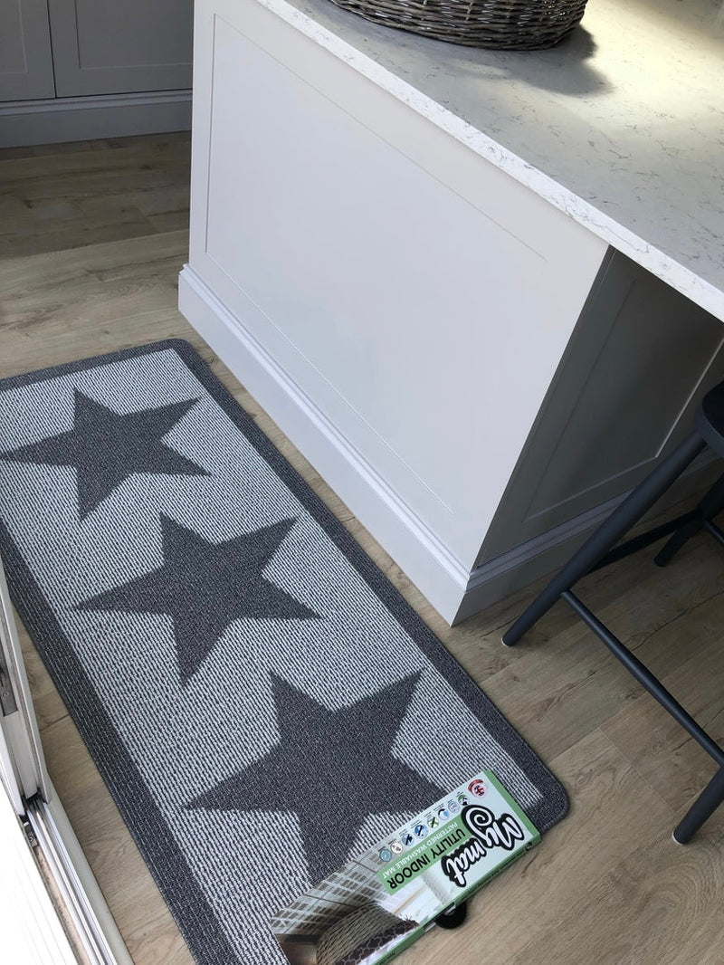 Grey Star Door washable mat rug Runner 67cm by 150cm and 67xm by 200cm