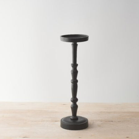 Set of Two Tall staggered height Black Metal Candlesticks 23cm