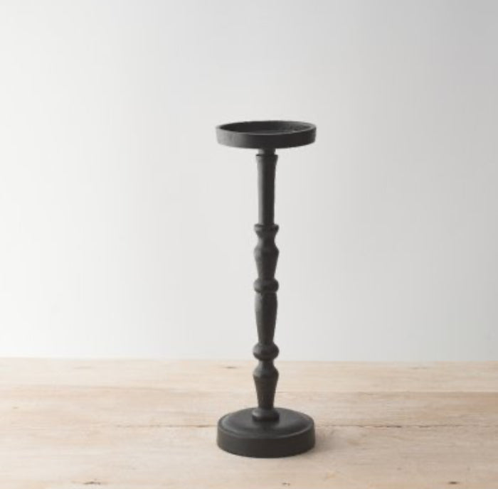 Set of Two Tall staggered height Black Metal Candlesticks 23cm