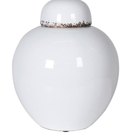 Off White distressed ginger jar lidded round bulbous