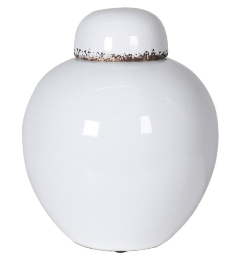 Off White distressed ginger jar lidded round bulbous