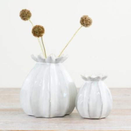 White ceramic poppy bud vase 2 sizes available