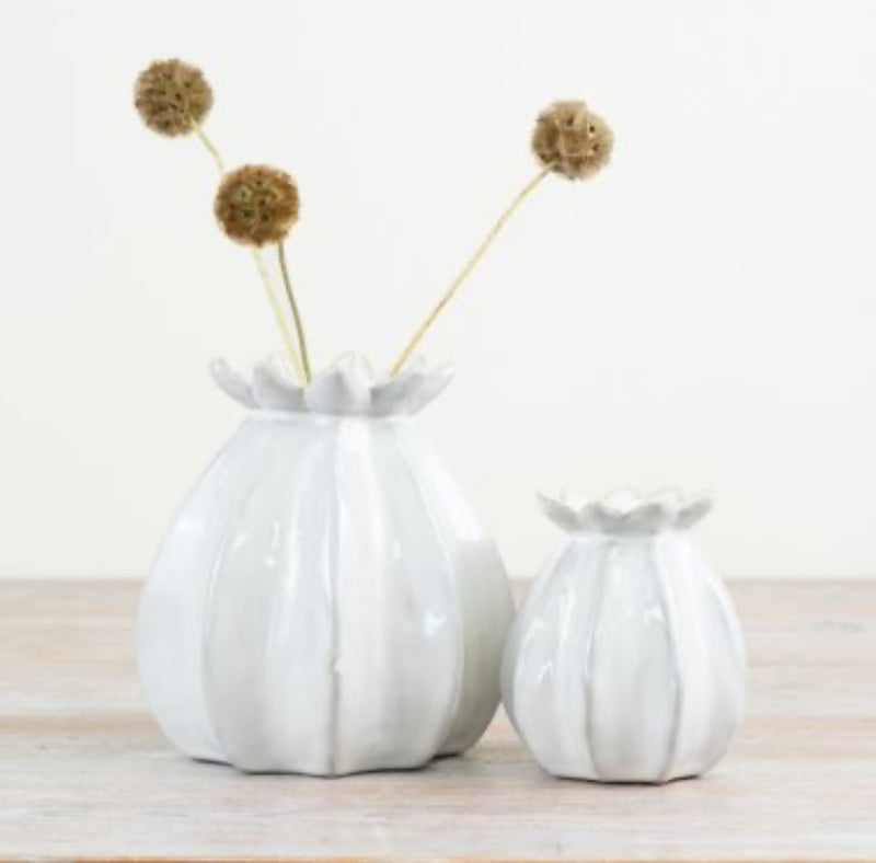 White ceramic poppy bud vase 2 sizes available