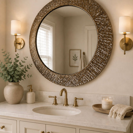 Brushed brass gold metal textured mirror 80cm