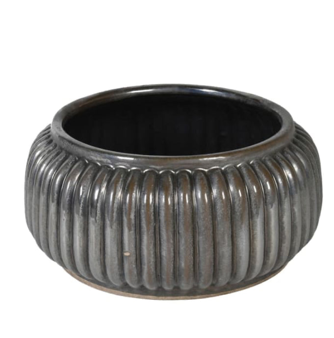 Bronze Pewter Ribbed Ceramic Planter