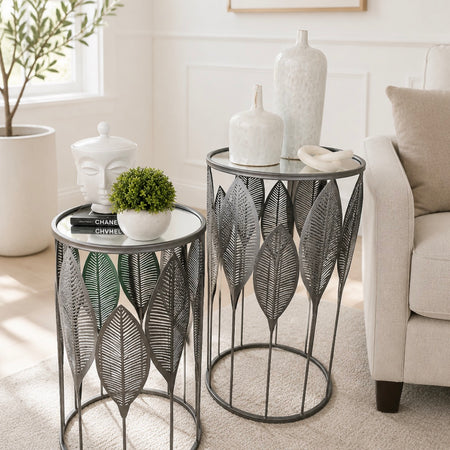 Pewter silver leaf table glass top 2 sizes
