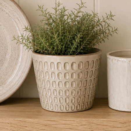Embossed Dimple Pressed Neutral Tone Plant Pot 14cm