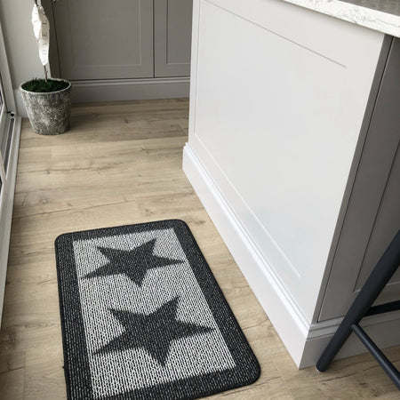 Charcoal Star Door washable Mat Rug 80x50cm and 67x100cm