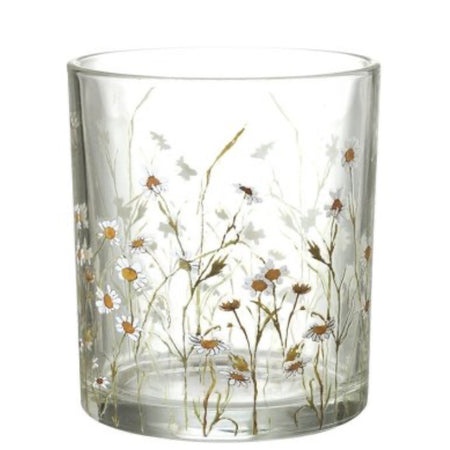 Pretty glass daisy flower candle holder 10cm