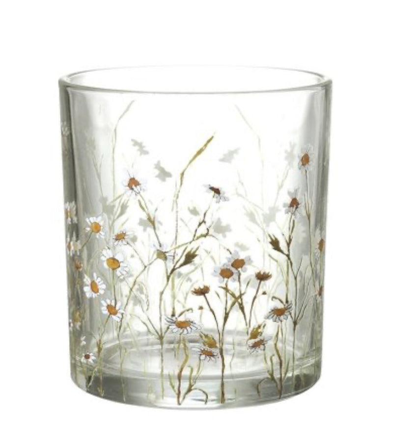 Pretty glass daisy flower candle holder 10cm
