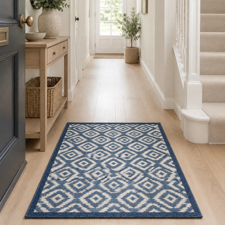 Blue abstract geo board washable rug door mat 50x75