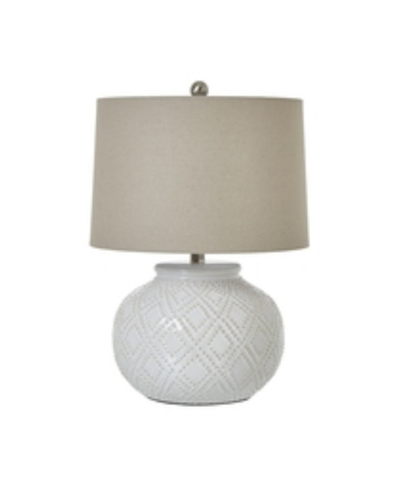 Squat beaded bobble ceramic lamp with shade
