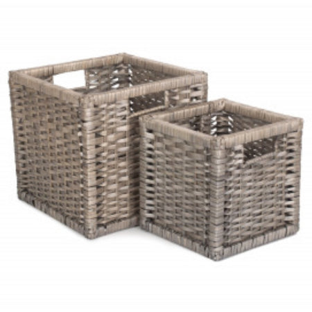 Square willow storage basket with handles white wash rustic