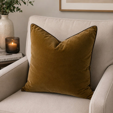Tobacco dark ochre Velvet Cushion cover dark trim 40cm