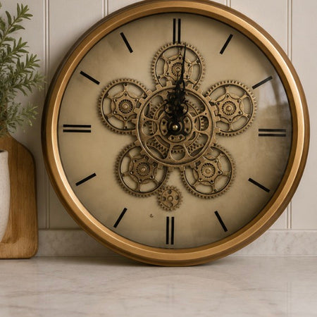 Gold brass moving gears 36cm clock