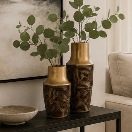 Dark wood look brown and gold textured vase 2 sizes