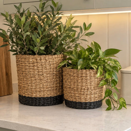 Black natural seagrass woven baskets 2 sizes