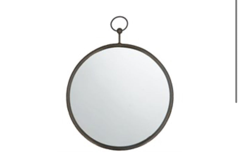 Large dark bronze round mirror with fob top