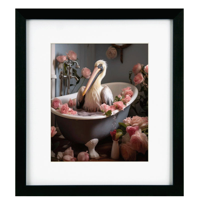 Bathroom joy framed print pelican 30x34cm