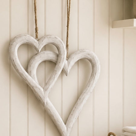 White Mango Wood Hanging Hearts, 2 sizes