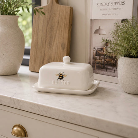 Off White ceramic Bee Butter Dish