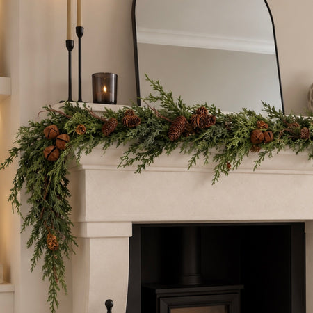 Premium cypress and brown bell garland 180cm