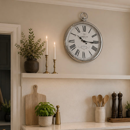 Silver chrome pocket watch kensington clock
