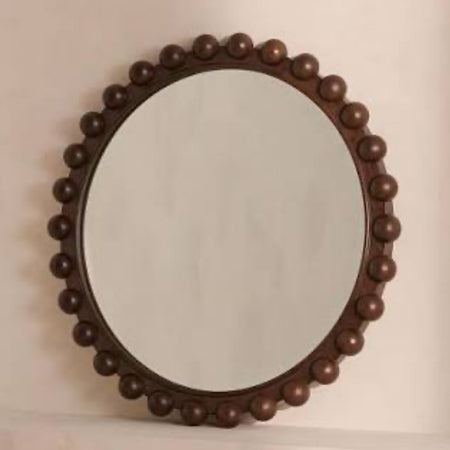Brown dark wood 90cm bobble round mirror