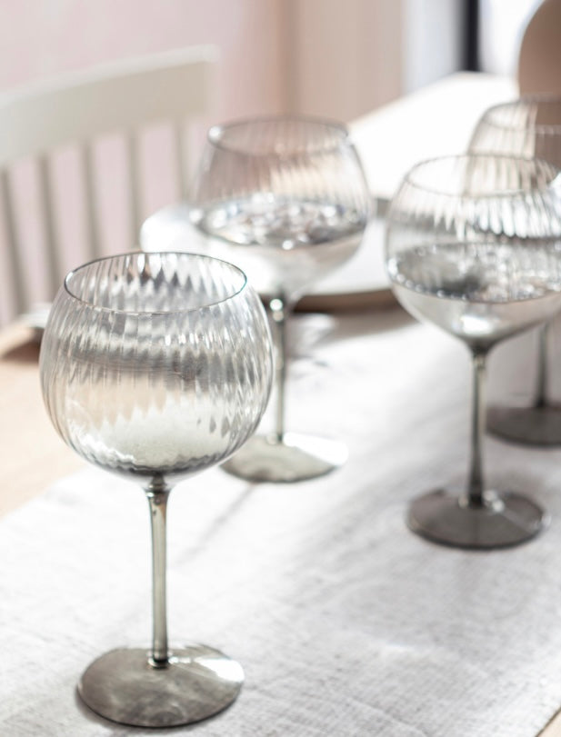 Set of 3 Berkeley smoked glass ribbed Gin Glasses