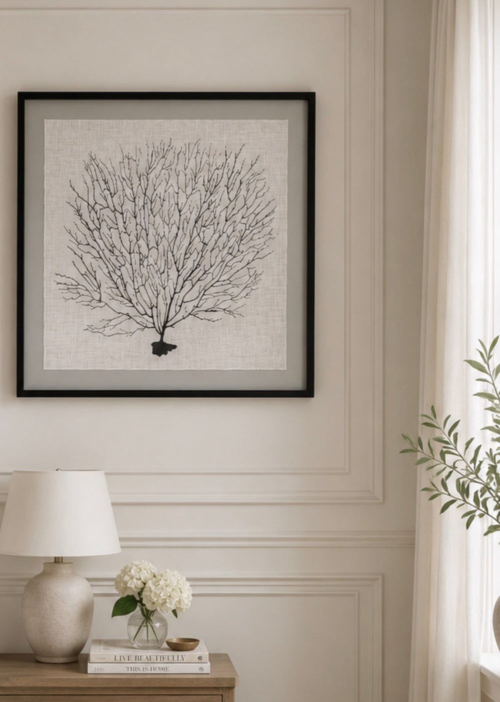 Tree coral art mounted black frame special order handmade 70cm – Abode