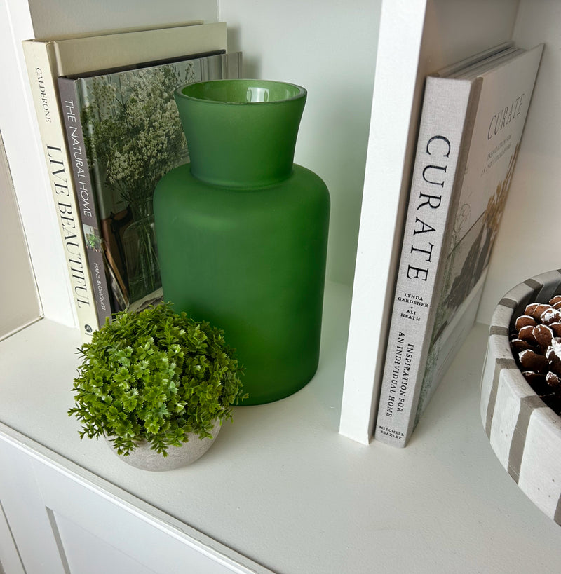 Smokey green glass bottle neck vase