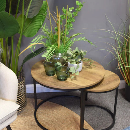 Wood & Metal Round Nest of Tables